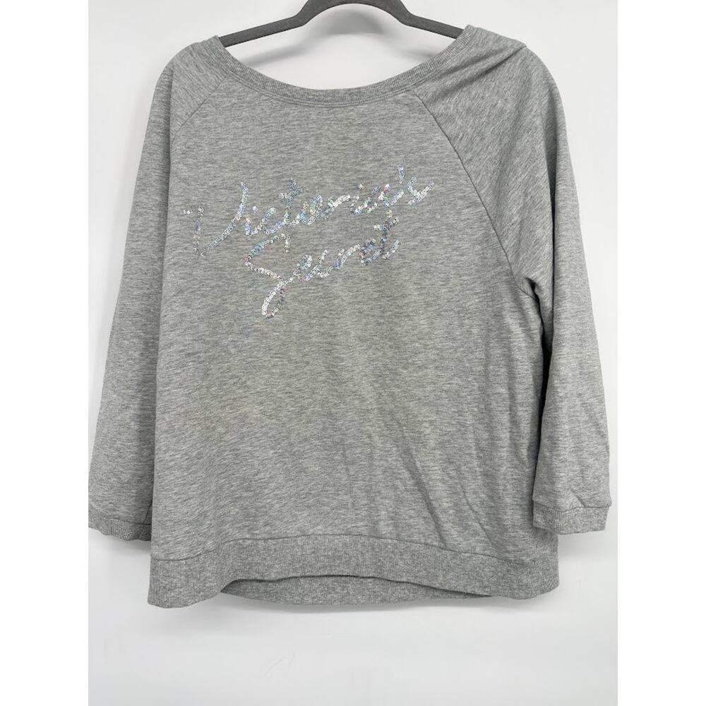 Victoria's Secret Size‎ Large Sweatshirt Sequin Bling Pullover Gray Spell Out
